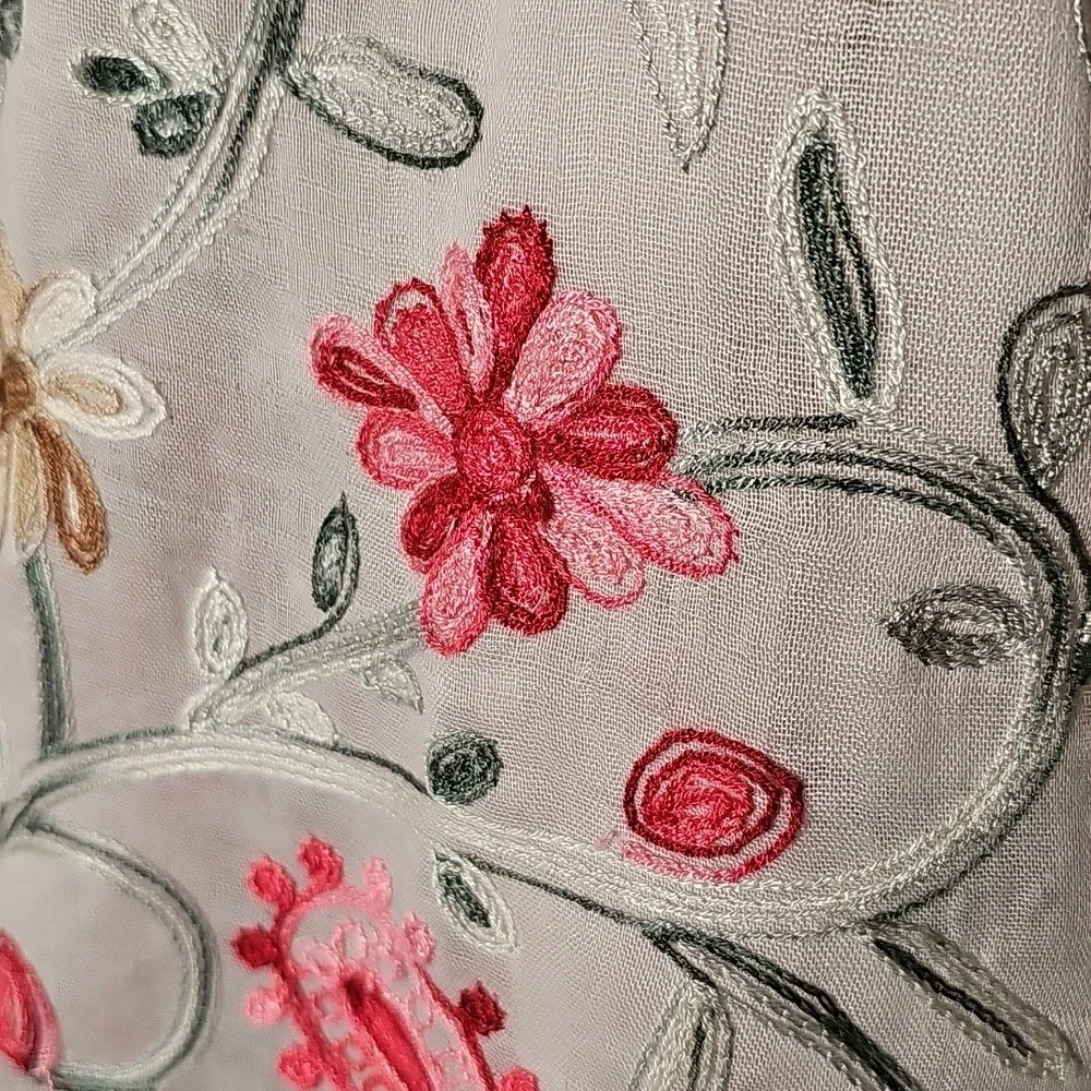 Floral Embroidered Scarf - Pink and Green. Size Is 27 X 74. Good‎ Used Condition